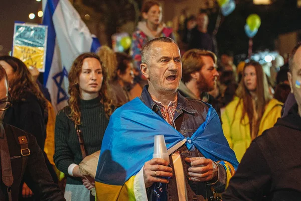People Protest Israel Russia Aggression Ukraine — Stockfoto