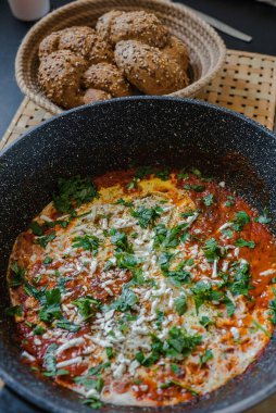 Sakshuka dish in the pan
