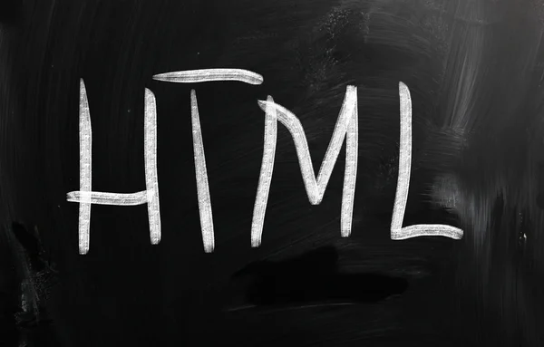 "html"、黒板に白いチョークで手書きの単語 — ストック写真