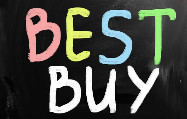 "Best buy "écrit à la main à la craie blanche sur un tableau noir — Photo