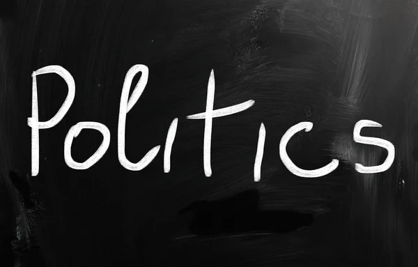 The word "Politics" handwritten with white chalk on a blackboard — Stock Photo, Image