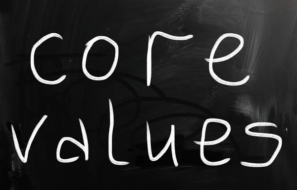 Core values handwritten with white chalk on a blackboard — Stock Photo, Image