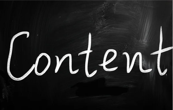 The word "Content" handwritten with white chalk on a blackboard — Stock Photo, Image