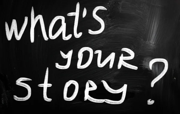 "What is your story "handwritten with white chalk on a blackboar — стоковое фото