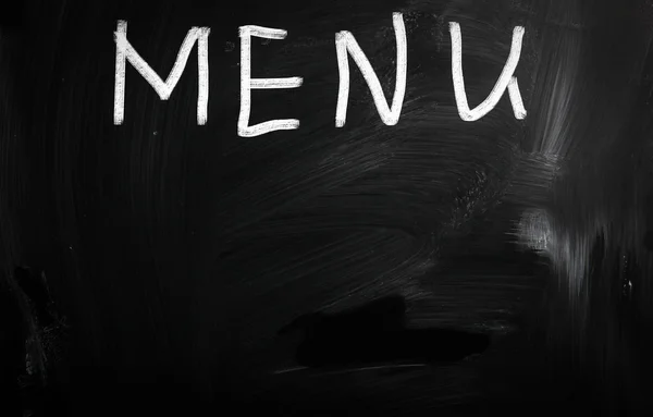 "Menu" handwritten with white chalk on a blackboard — Stock Photo, Image