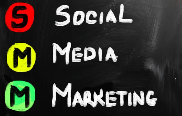Sociala medier koncept - text på en svart tavla — Stockfoto