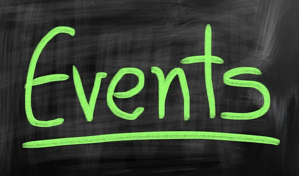 Events handwritten with white chalk on a blackboard — Stock Photo, Image