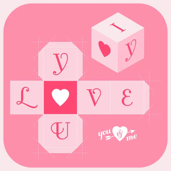 Cut-out cube: I Love You — Stock Vector