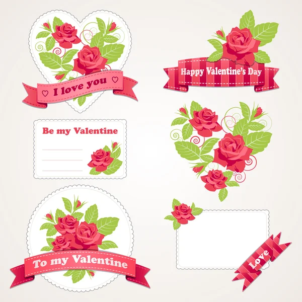 Diseño de tarjetas. Rosas y San Valentín — Archivo Imágenes Vectoriales