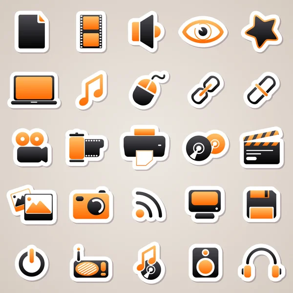 Multimedia orange klistermärken — Stock vektor