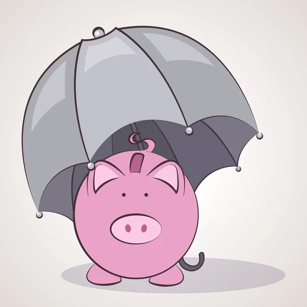 Piggy bank en paraplu. besparingen beschermd. — Stockvector