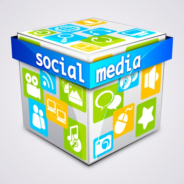 Cube with social media concepts — Stock Vector