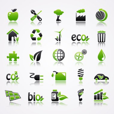 Ecology icons with reflection. clipart