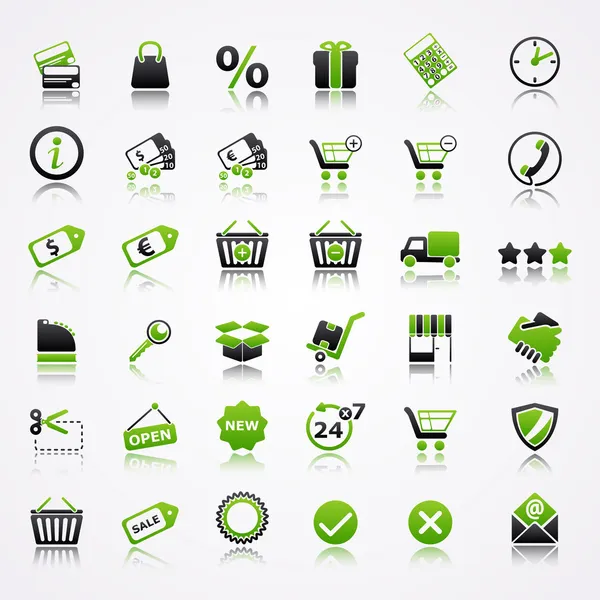 Iconos de compras con reflexión . — Vector de stock