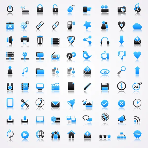 Tecnología iconos azules con reflexión — Archivo Imágenes Vectoriales