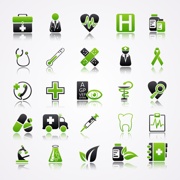 Icons set with reflection: Medicine