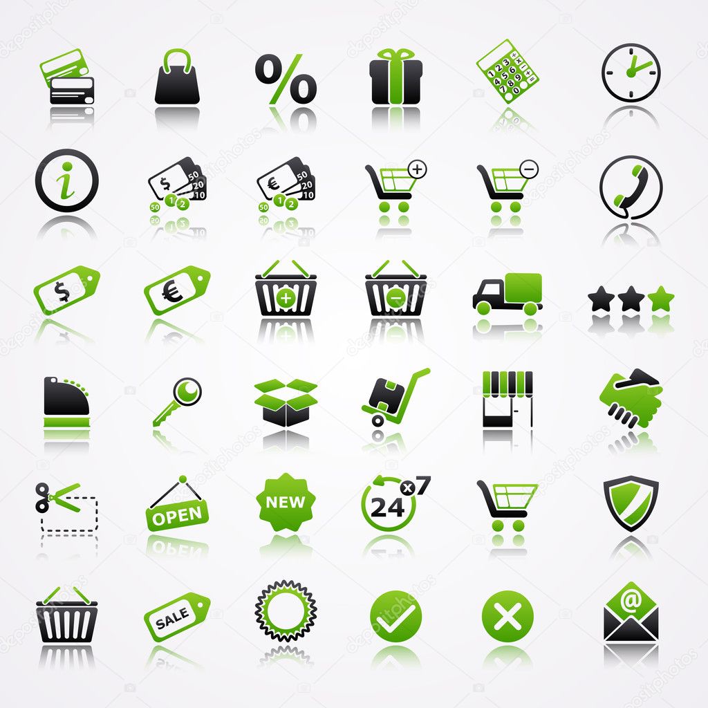 Shopping icons with reflection.