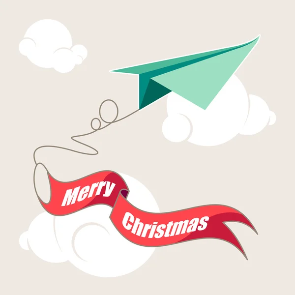 Feliz Navidad y Feliz Año Nuevo. Avión en origami — Vector de stock