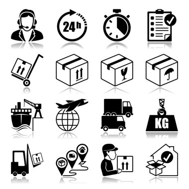 Icons set with reflection: Logistics clipart