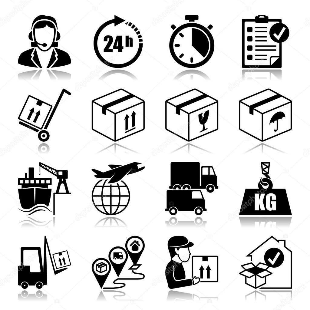 Icons set with reflection: Logistics