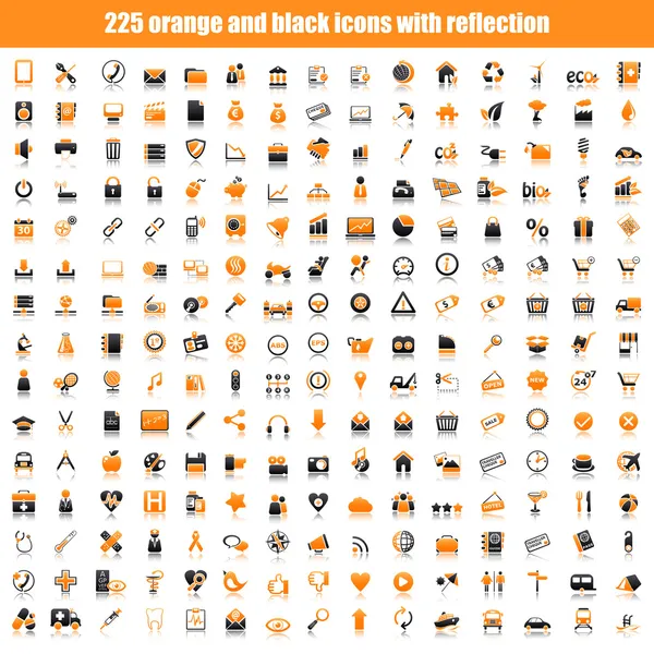 Iconos naranjas y negras con reflejo — Vector de stock