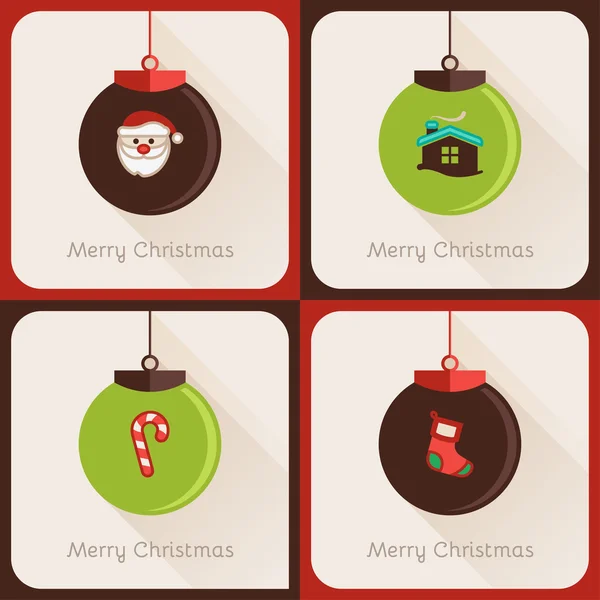 Conjunto IV de tarjetas de felicitación bola de Navidad — Archivo Imágenes Vectoriales