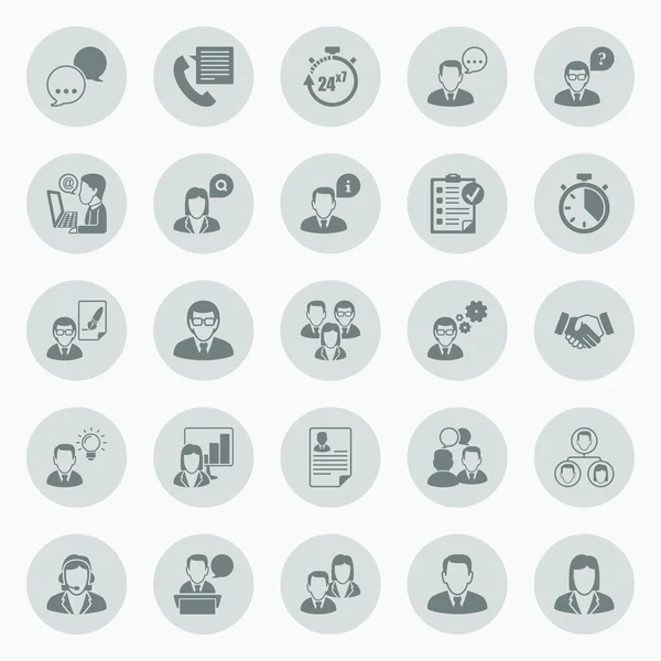 Ícones sobre empresários que trabalham no escritório — Vetor de Stock