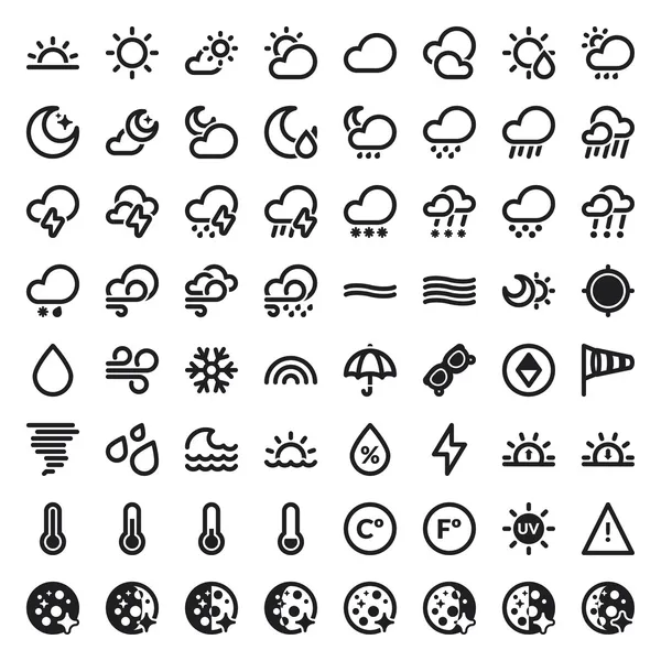 Los iconos de Weather flat. Negro — Archivo Imágenes Vectoriales