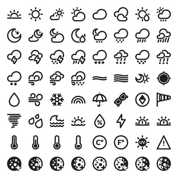 The Weather flat icons. Black