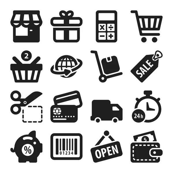 Shopping flat icons. Black — Stock Vector