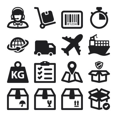 Nakliye düz simgeler. siyah