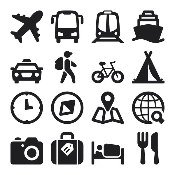 Cestovní ploché ikony. Černá — Stockový vektor