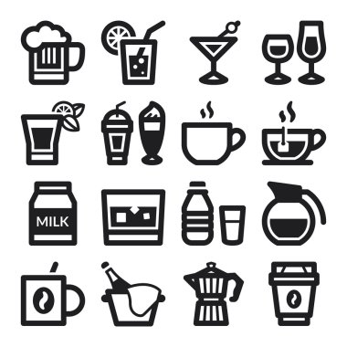 İçecek düz simgeler. siyah