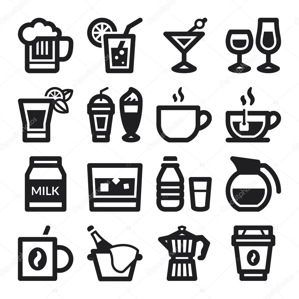 Beverage flat icons. Black
