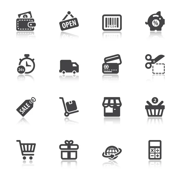 Shopping icone piatte con riflessione — Vettoriale Stock