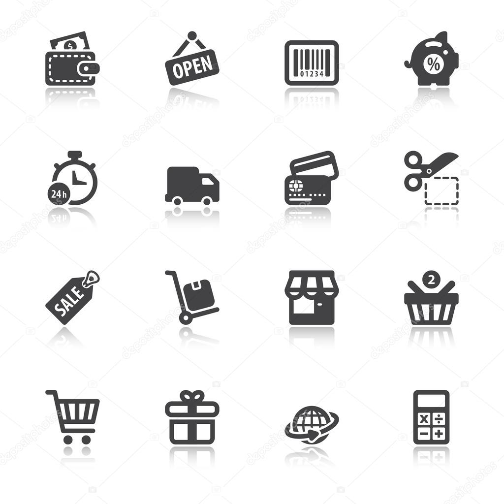 Shopping flat icons with reflection