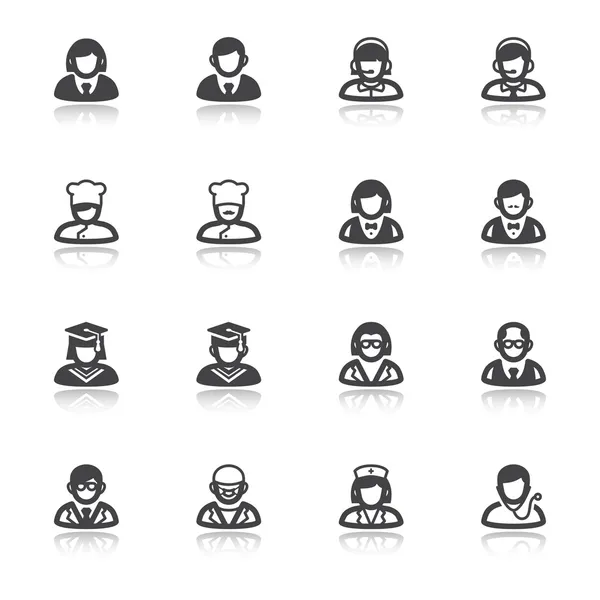 People flat icons with reflection. Professions and roles — Stock Vector