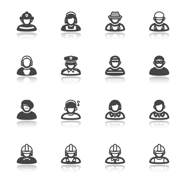 People flat icons with reflection. Occupations and roles — Stock Vector