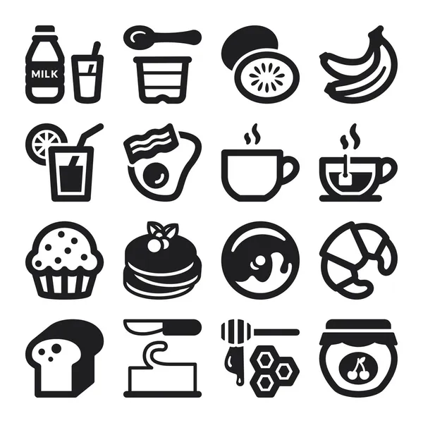 Beakfast flat icons. Black — Stock Vector