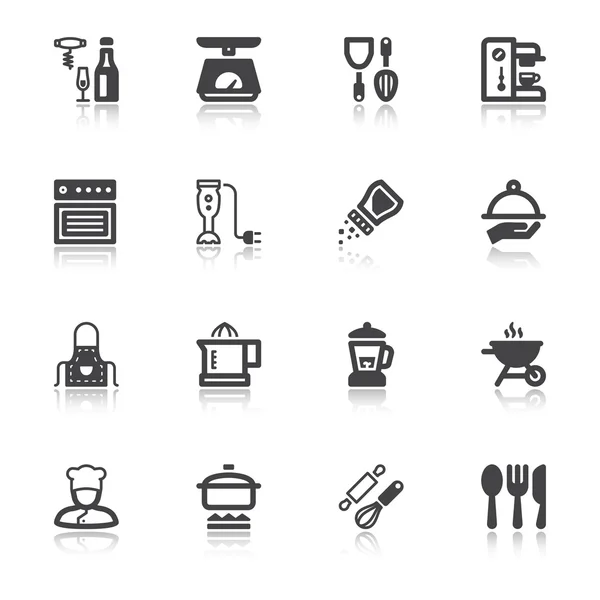 Cooking flat icons with reflection — Stock Vector
