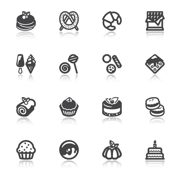 Postres iconos planos con reflejo — Archivo Imágenes Vectoriales