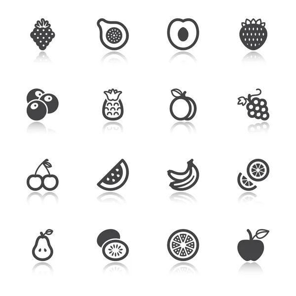Fruit flat icons with reflection — Stock Vector