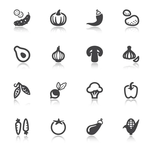 Vegetables flat icons with reflection — Stock Vector