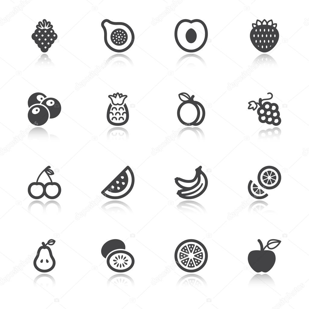Fruit flat icons with reflection