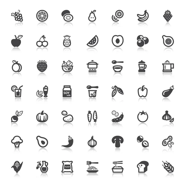 Vegan food flat icons with reflection — Stock Vector