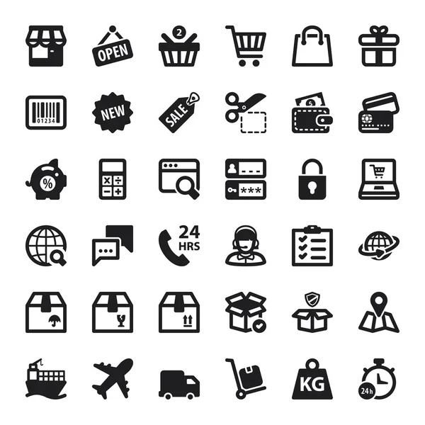 Shopping online flat icons. Black — Stock Vector