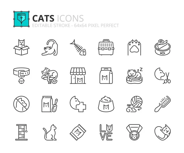 Esboza Iconos Sobre Gatos Mascotas Contiene Iconos Como Veterinario Atención — Vector de stock