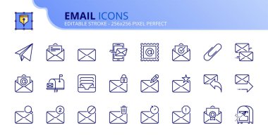 Outline icons about email. Technology and communication concept. Contains such icons as mail, inbox, reply, edit, send and mailbox. Editable stroke Vector 256x256 pixel perfect clipart