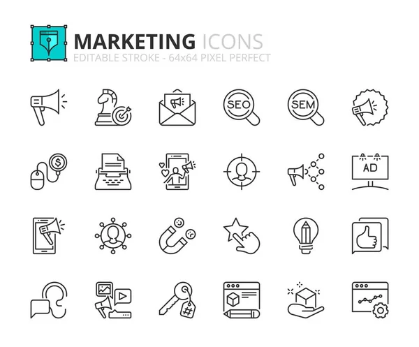 Esboza Iconos Sobre Marketing Concepto Comunicación Contiene Iconos Como Publicidad — Vector de stock