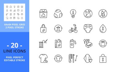 Line icons about zero waste. Ecology concept. Contains such icons as refuse, reduce, reuse, recycle and rot. Editable stroke. Vector - 64 pixel perfect grid clipart